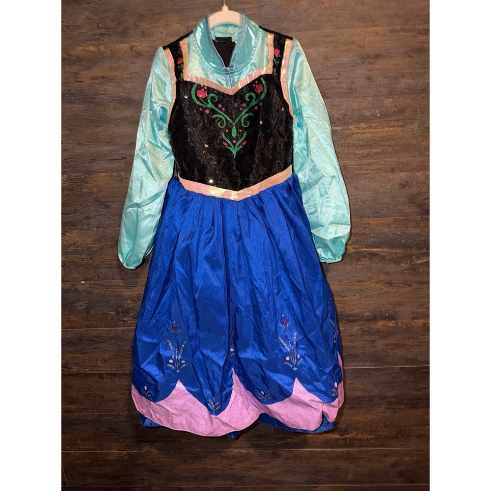 Disney Frozen Anna Costume Dress Blue Black Pink Floral Girls Size 5/6